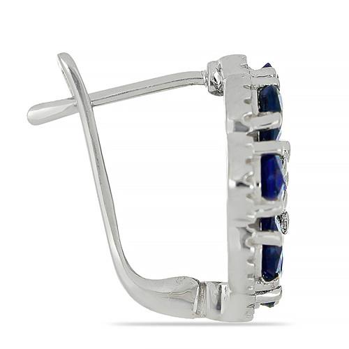 BUY 925 SILVER NATURAL BLUE SAPPHIRE GEMSTONE FLORAL EARRINGS